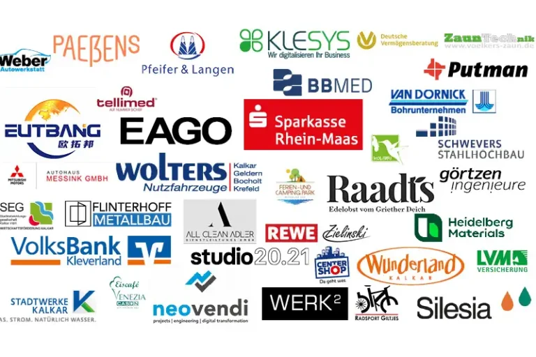 Collage von Logos der Mitgliedsunternehmen von Kalkar aKtiv.